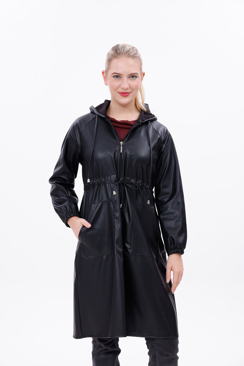 ZRN Leather Hoodie Cape Black