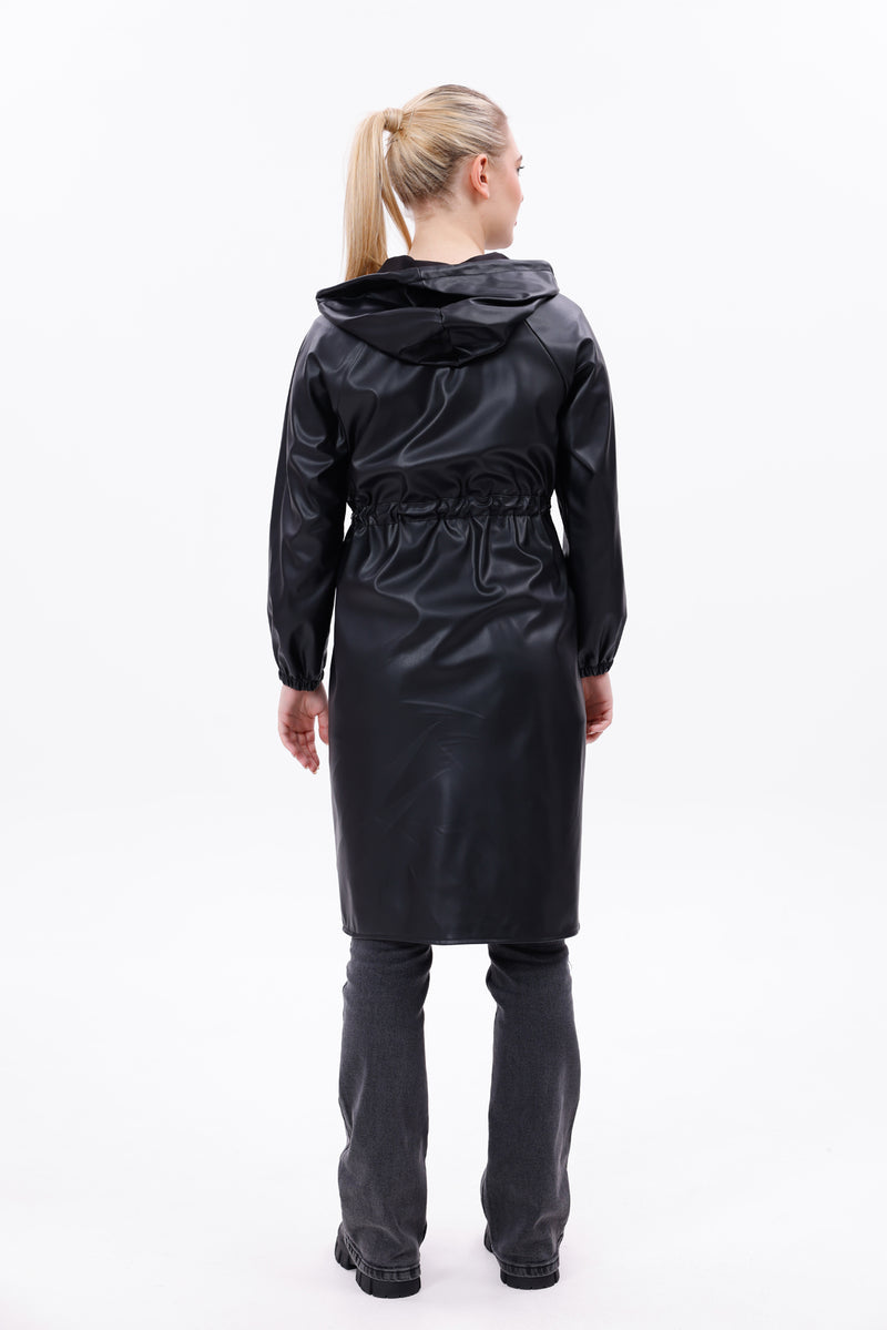 ZRN Leather Hoodie Cape Black