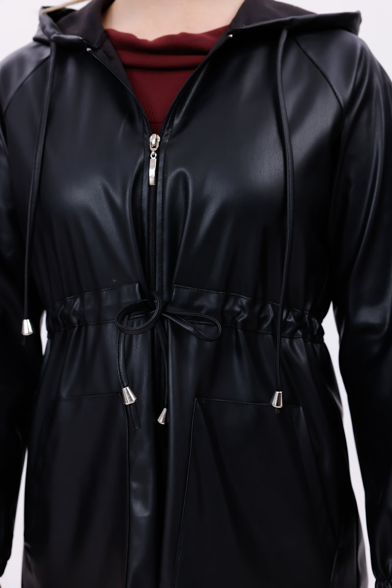 ZRN Leather Hoodie Cape Black