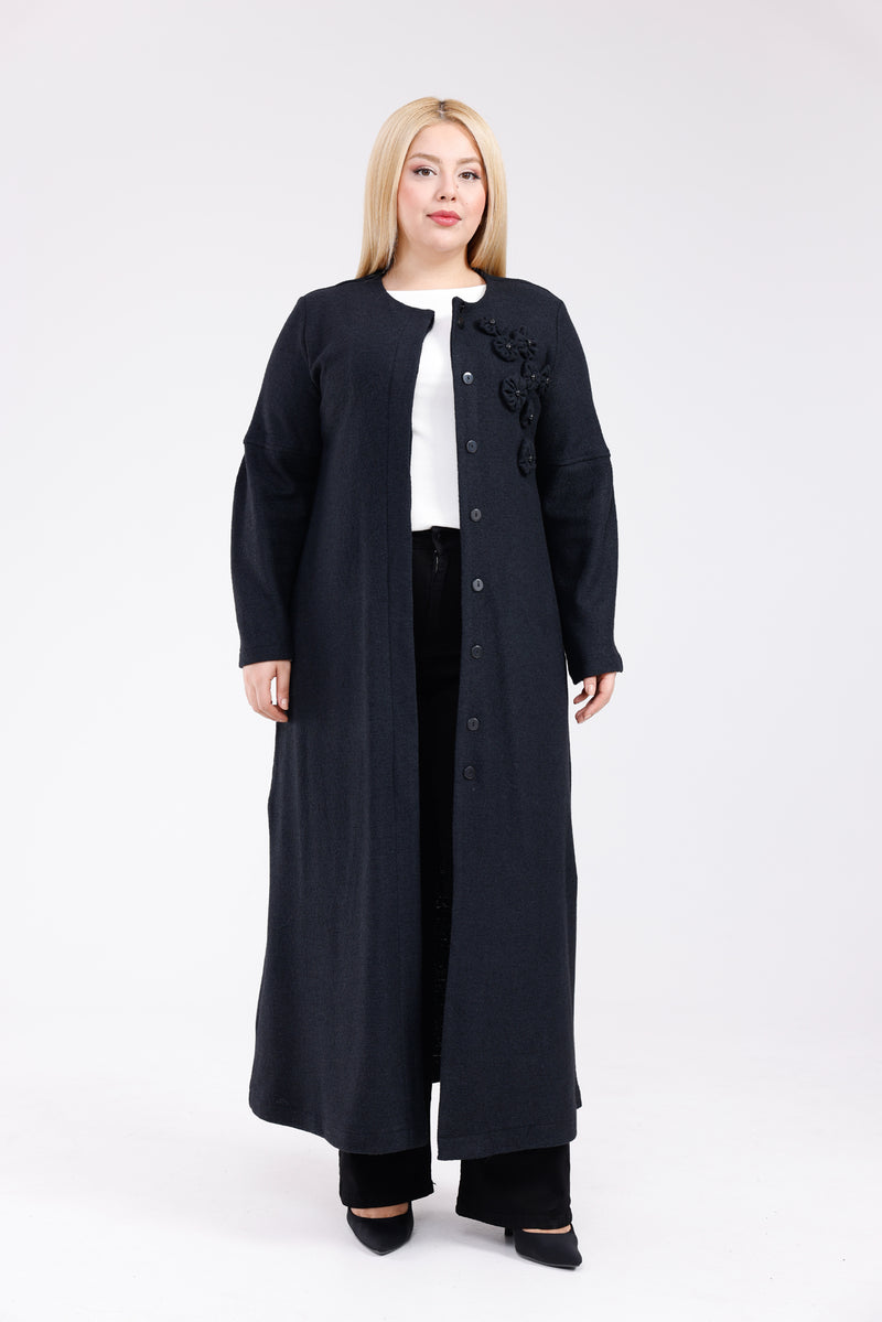 DL Flower Felt Long Cape Black