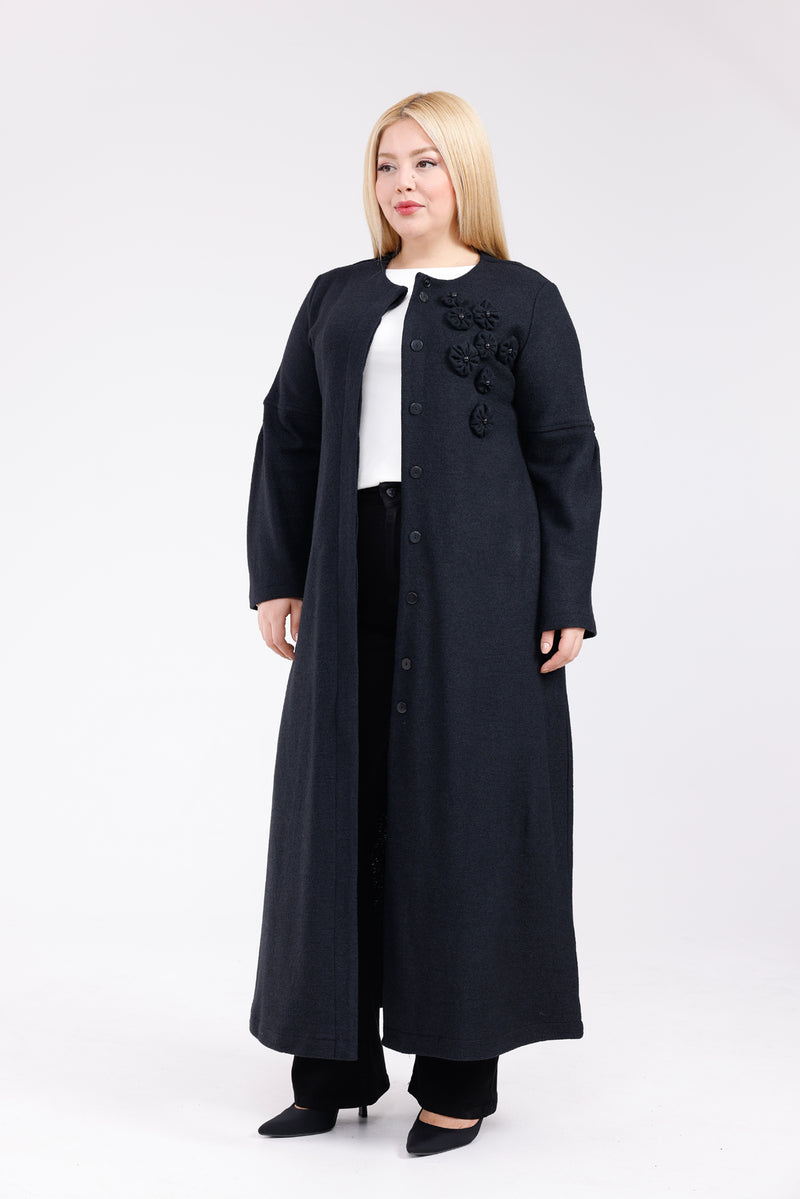 DL Flower Felt Long Cape Black