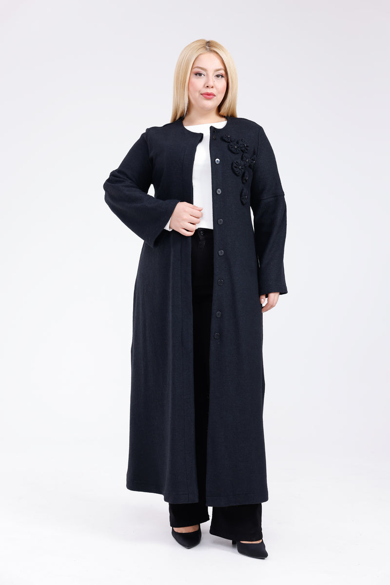 DL Flower Felt Long Cape Black