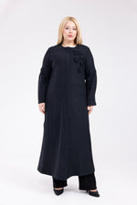 DL Flower Felt Long Cape Black