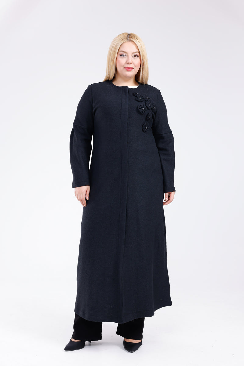 DL Flower Felt Long Cape Black