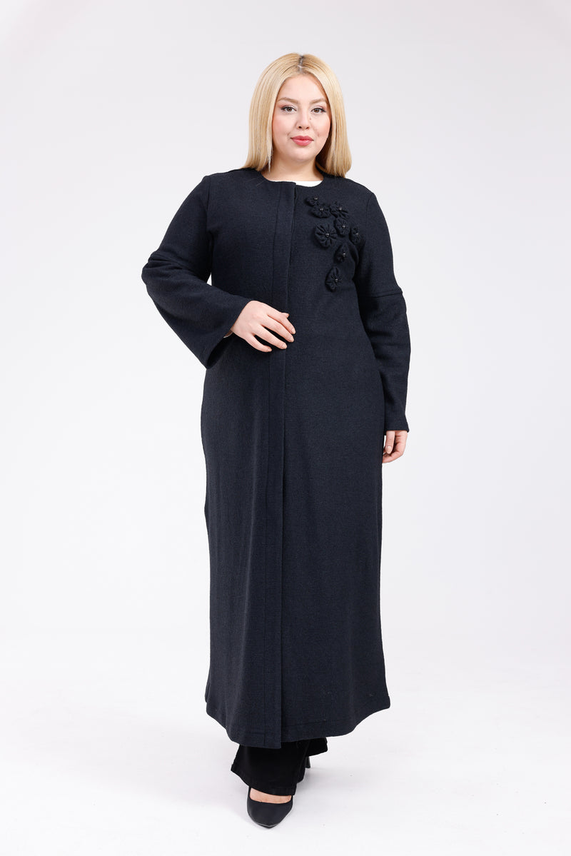 DL Flower Felt Long Cape Black