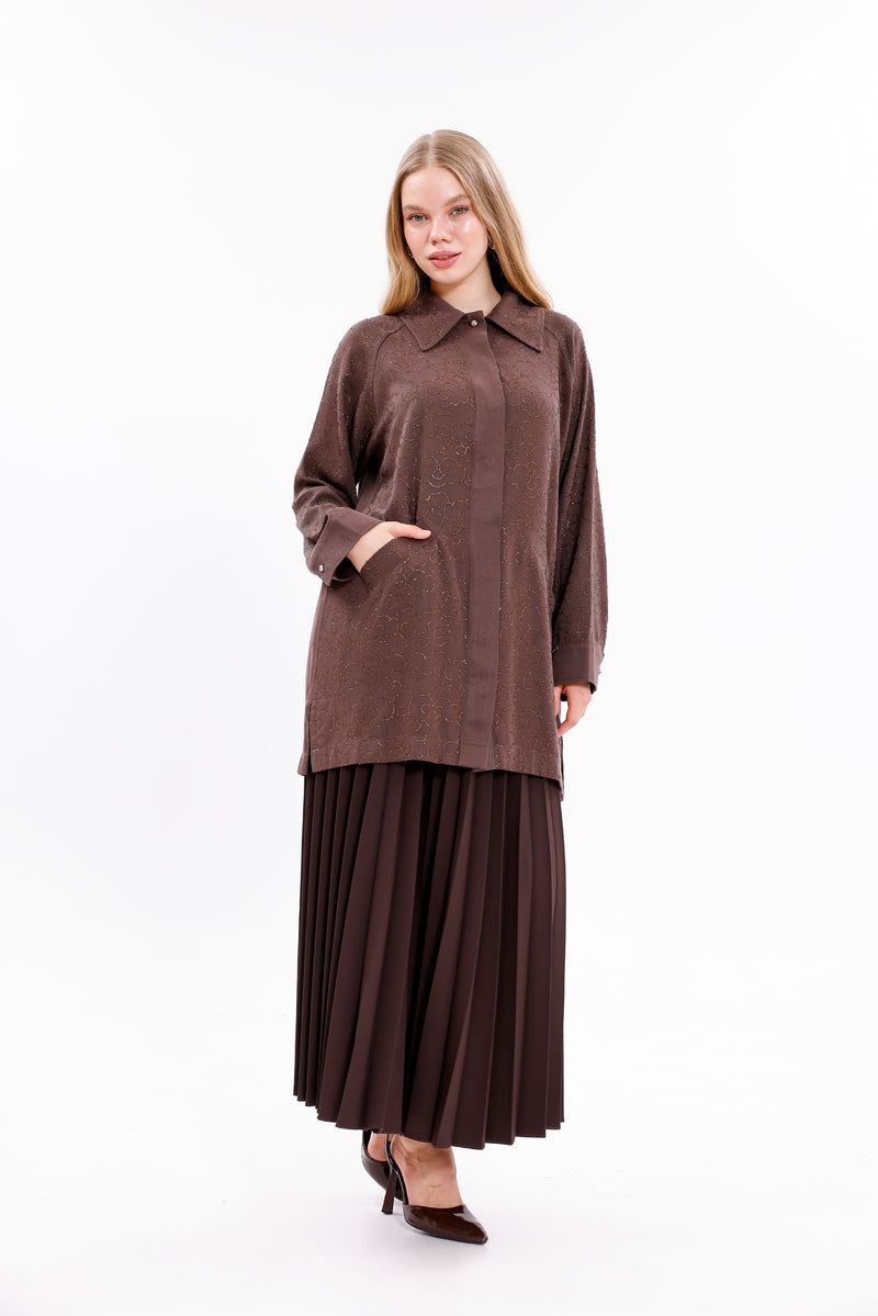 INVEE Pleated Skirt Brown