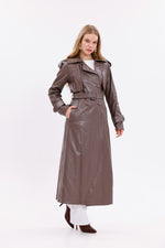 GLX Faux Leather Trenchcoat Brown