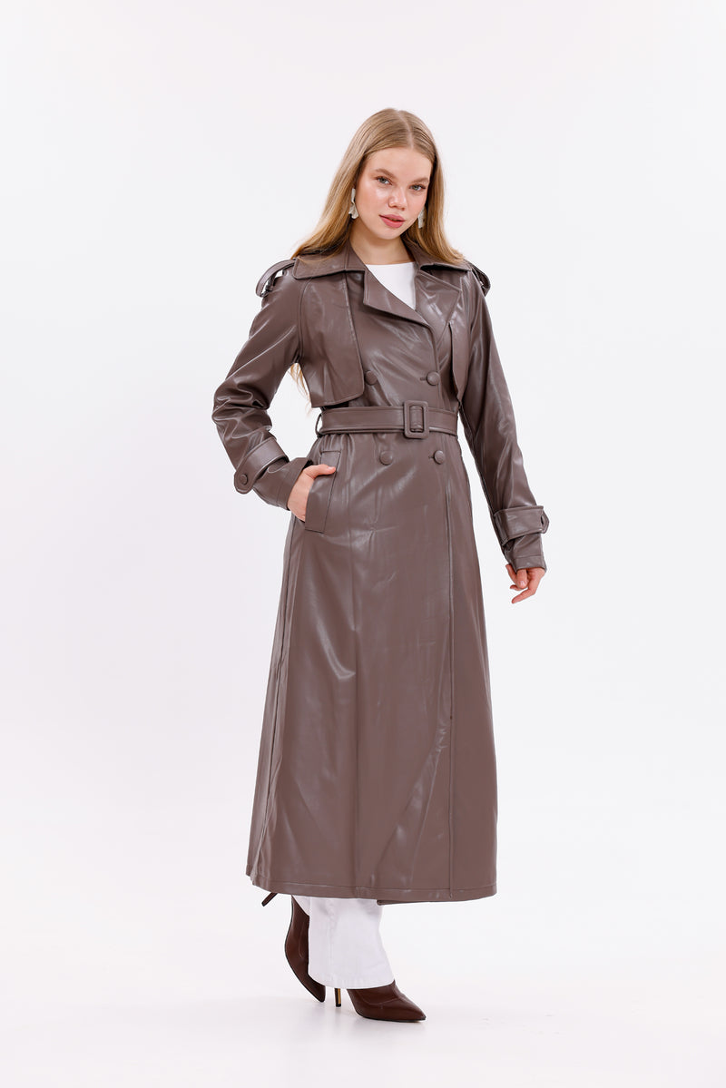 GLX Faux Leather Trenchcoat Brown