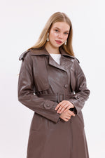GLX Faux Leather Trenchcoat Brown