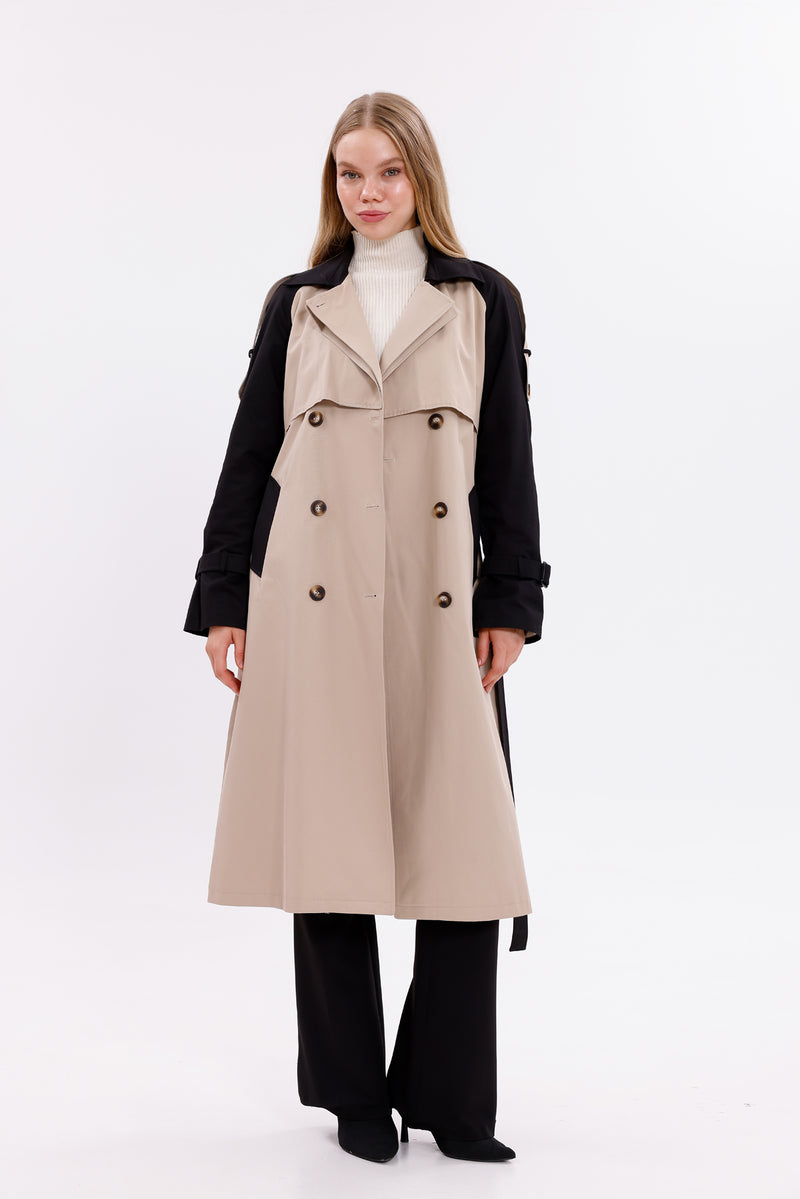 GLX Two Colors Trenchcoat Black&Beige