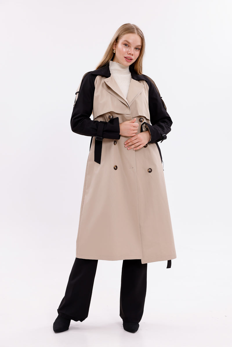 GLX Two Colors Trenchcoat Black&Beige