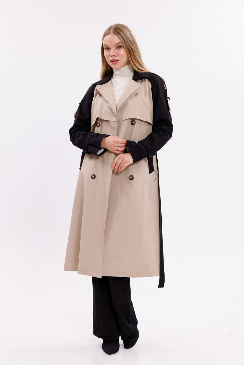 GLX Two Colors Trenchcoat Black&Beige