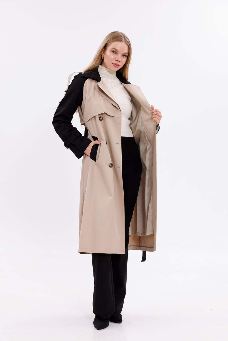 GLX Two Colors Trenchcoat Black&Beige