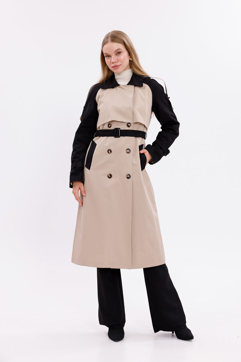 GLX Two Colors Trenchcoat Black&Beige