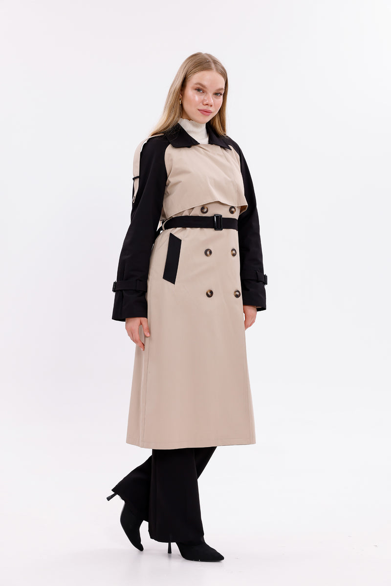 GLX Two Colors Trenchcoat Black&Beige