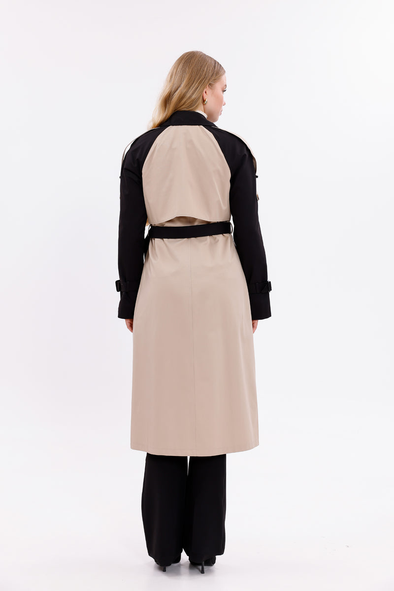 GLX Two Colors Trenchcoat Black&Beige