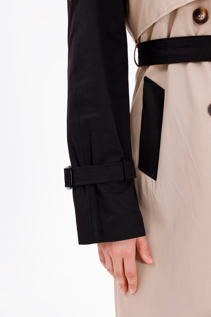 GLX Two Colors Trenchcoat Black&Beige