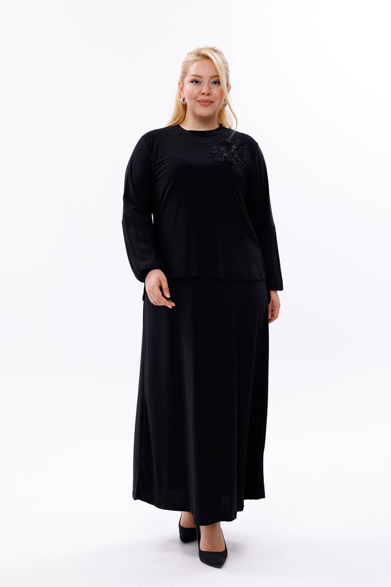 MSB Reyna Pleated Arm Dress Black