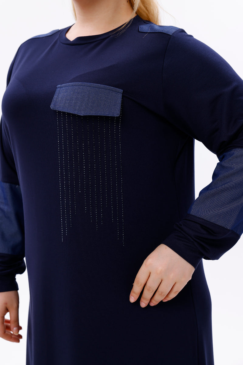 MSB Rami Garnished Dress Navy Blue