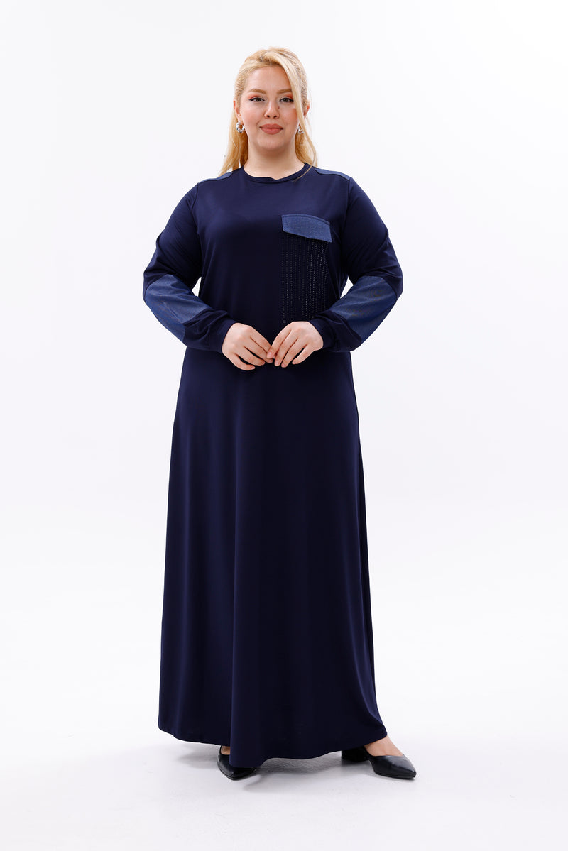 MSB Rami Garnished Dress Navy Blue