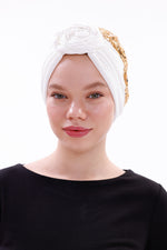 QF 1832 Sequin Handmade Turban Ecru
