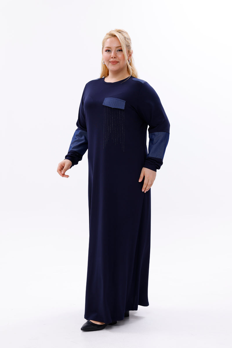 MSB Rami Garnished Dress Navy Blue