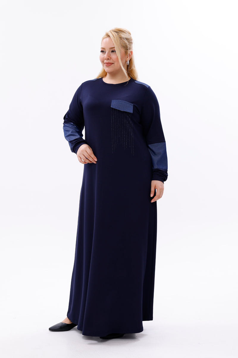 MSB Rami Garnished Dress Navy Blue