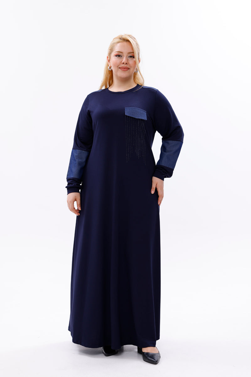 MSB Rami Garnished Dress Navy Blue