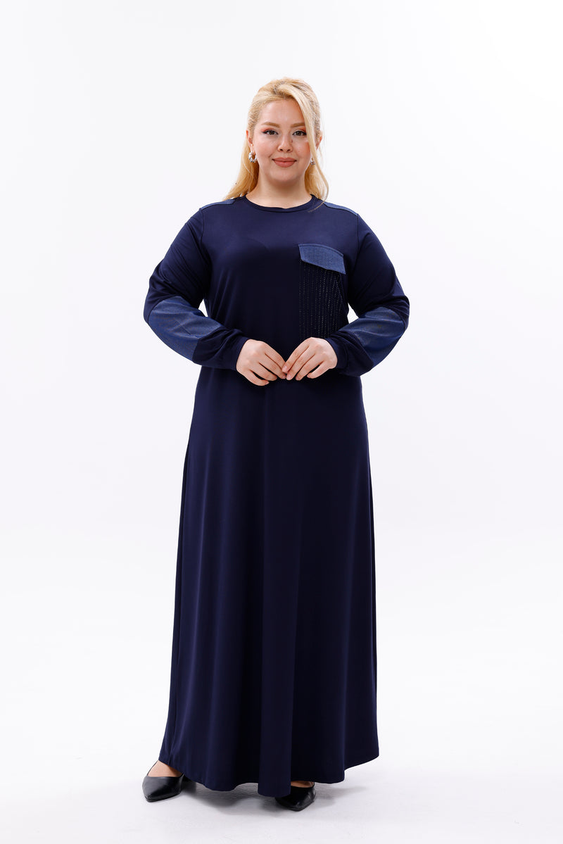 MSB Rami Garnished Dress Navy Blue