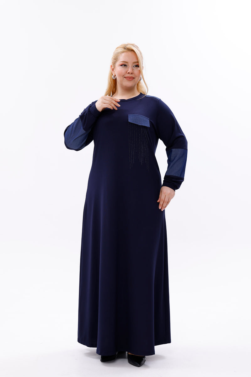 MSB Rami Garnished Dress Navy Blue