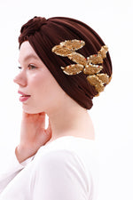 QF 1830 Sequin Handmade Turban Brown