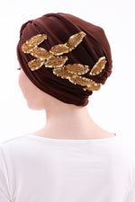 QF 1830 Sequin Handmade Turban Brown