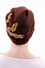 QF 1830 Sequin Handmade Turban Brown