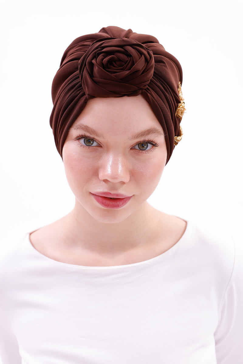 QF 1830 Sequin Handmade Turban Brown