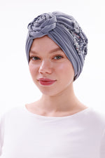 QF 1831B Sequin Handmade Turban Gray