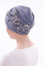 QF 1831B Sequin Handmade Turban Gray