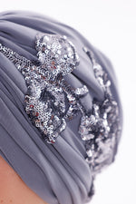 QF 1831B Sequin Handmade Turban Gray