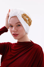 QF 1830 Sequin Handmade Turban Ecru