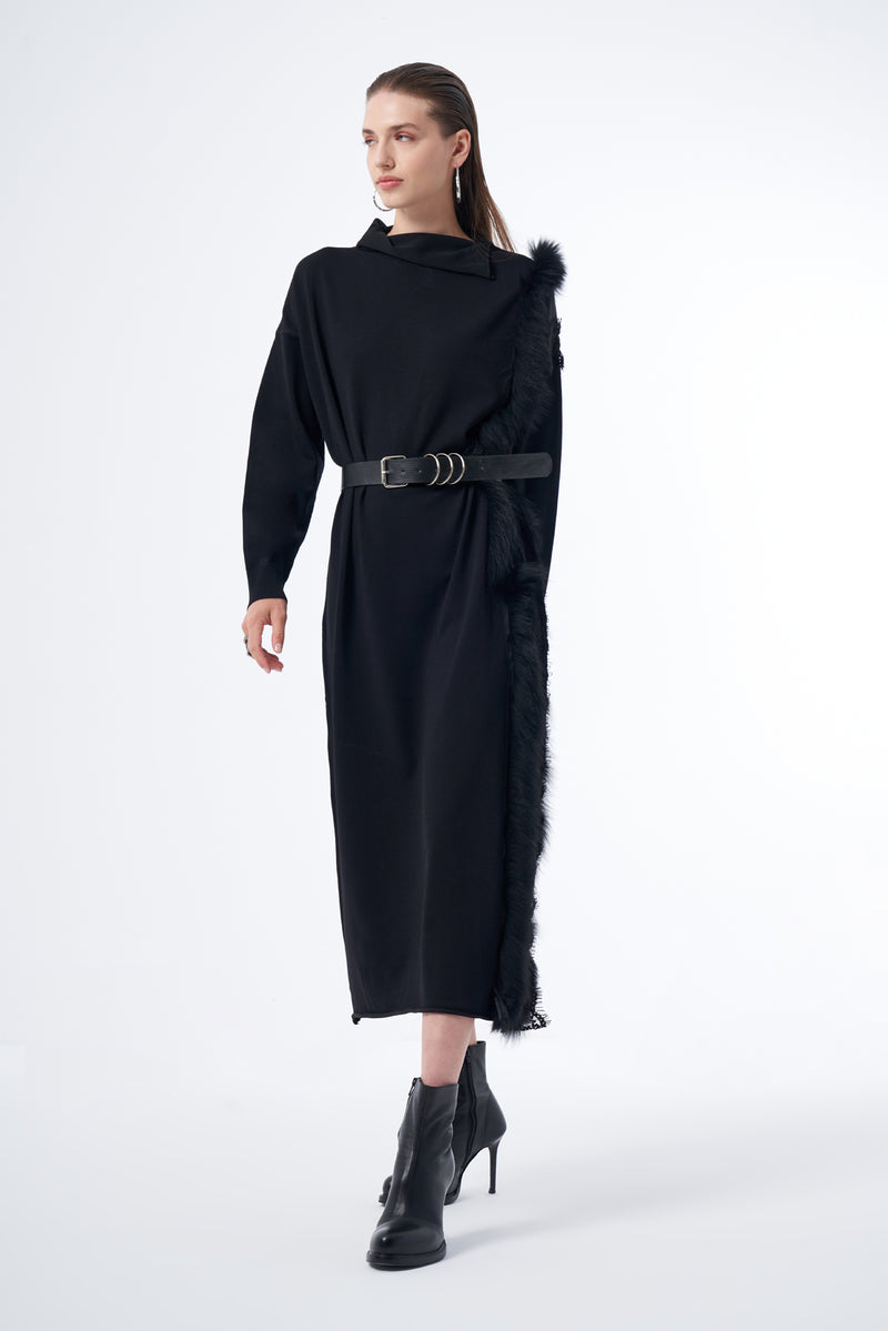 MissWhence Real Fur Knitted Dress Black