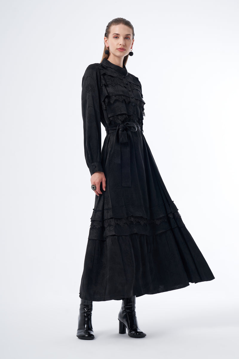 MissWhence Lace Detailed Silk Dress Black