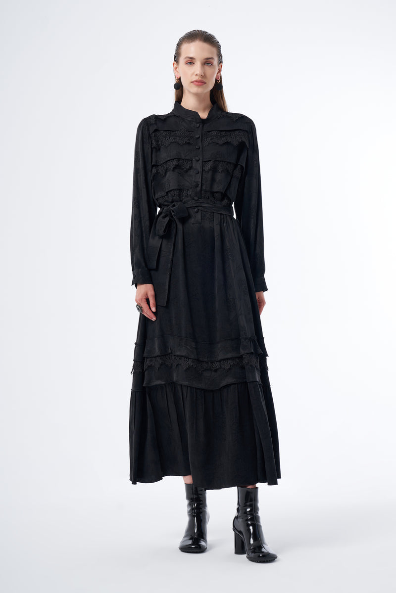 MissWhence Lace Detailed Silk Dress Black