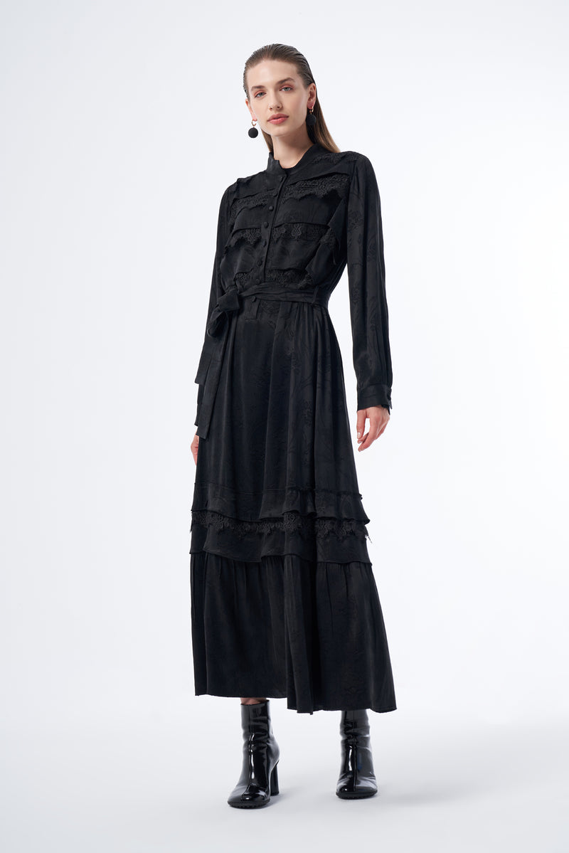 MissWhence Lace Detailed Silk Dress Black