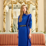 MissWhence Real Fur Knitted Dress Sax Blue