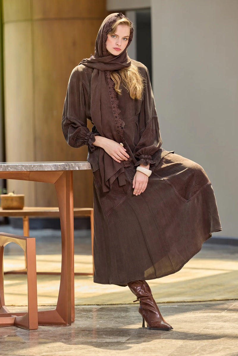 MissWhence 38818 Lace Qupra Silk Dress Brown