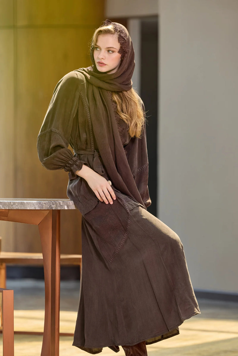 MissWhence 38818 Lace Qupra Silk Dress Brown
