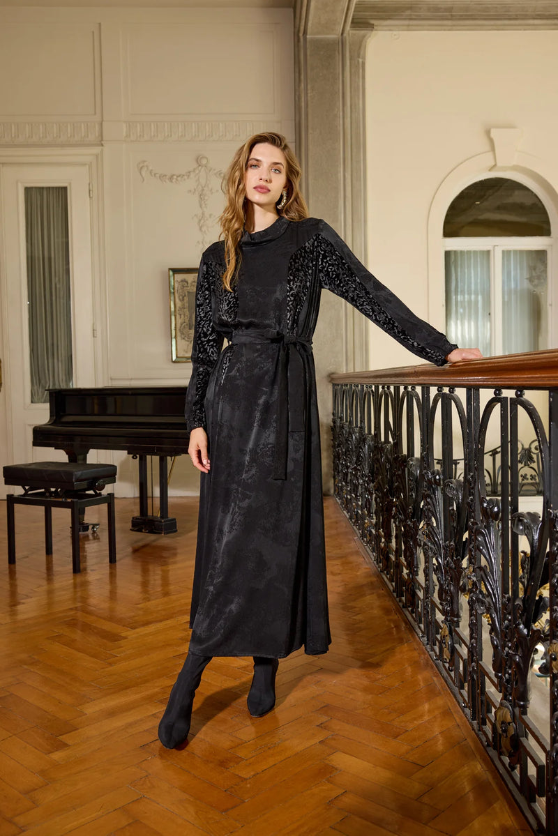 MissWhence 38801 Silk And Velvet Dress Black