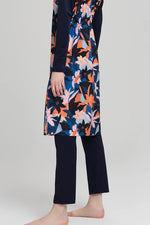 Hasema 2215A Flower Printed Swimwear Set Navy Blue