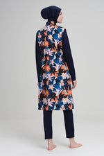 Hasema 2215A Flower Printed Swimwear Set Navy Blue