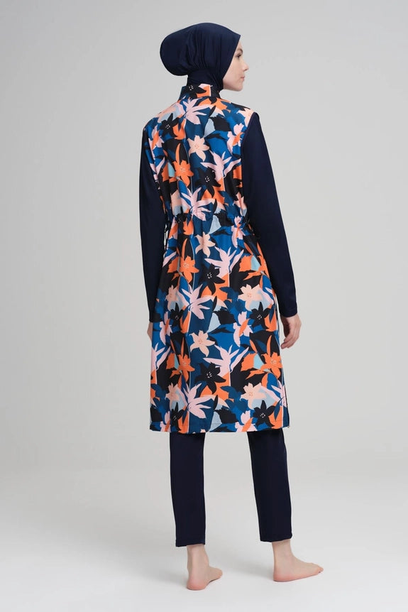 Hasema 2215A Flower Printed Swimwear Set Navy Blue