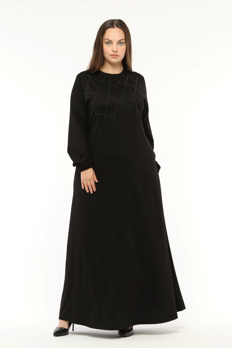 MSB Cotton Beaded Dtld Dress Black